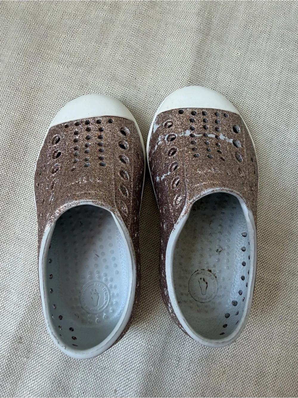 Native Kids Water Shoes in Rose Gold Glitter Slip-On